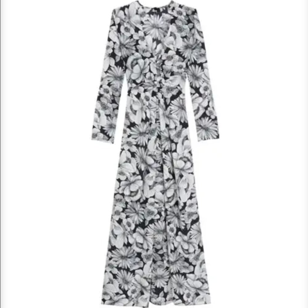 Black and White Floral Maxi Silk Dress from  The Kooples